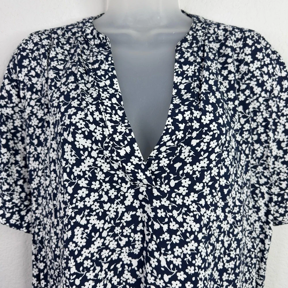 J.Crew Shirt Women L Blue White Floral Romantic Career Flowy Coquette Boho Fairy